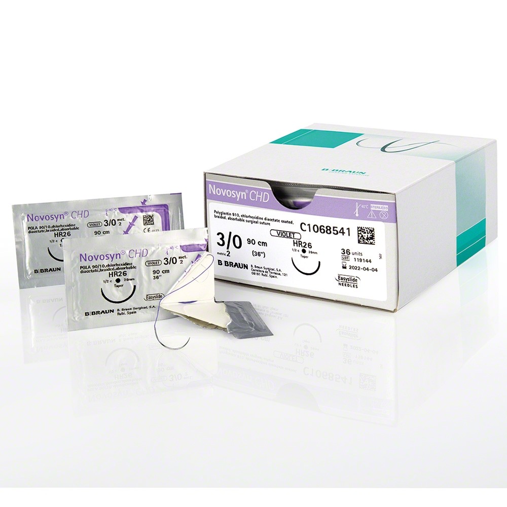 Novosyn® CHD sutura antibacteriana, resorbabila, 3/0 HR26, 70 cm, 36 fire - 1 | YEO
