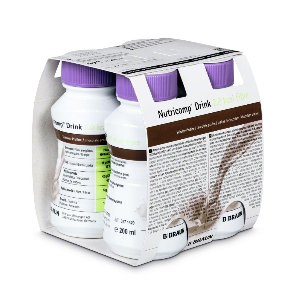 Nutricomp Drink 2Kcal 4 x 200 ml ciocolata Ciocolată Pachet (4 buc.)
