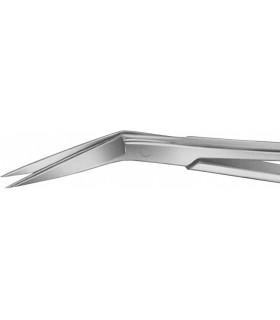 Foarfecă de sutură LOCKLIN DO219R, angulată lateral, 155 mm, cu o lamă serată și vârf ascuțit.